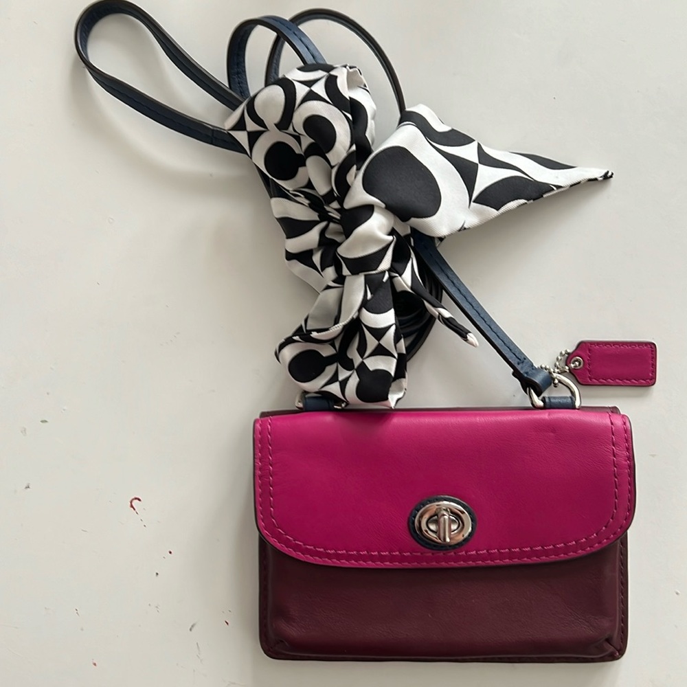 Coach small crossbody wallet with Coach silk scarf tie